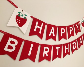 Strawberry Party Strawberry Birthday Banner Farmers Market Strawberry Decorations Berry Strawberry Shortcake Strawberry First Birthday