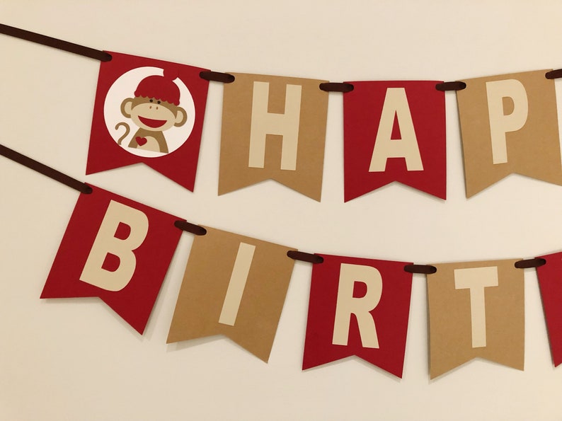 Sock monkey birthday kraft sock monkey party monkey baby shower monkey birthday red sock monkey party sock monkey decorations