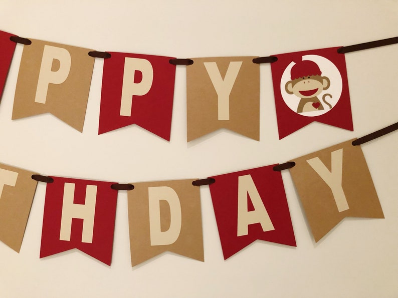 Sock monkey birthday kraft sock monkey party monkey baby shower monkey birthday red sock monkey party sock monkey decorations