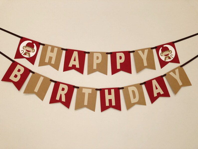 Sock monkey birthday kraft sock monkey party monkey baby shower monkey birthday red sock monkey party sock monkey decorations