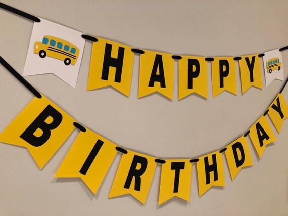 School Bus Birthday Party Banner Decor First Birthday Etsy