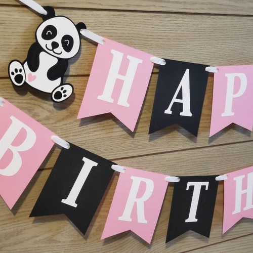 Pink Panda Birthday Party Banner Decorations Garland First Etsy