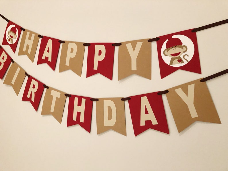 Sock monkey birthday kraft sock monkey party monkey baby shower monkey birthday red sock monkey party sock monkey decorations