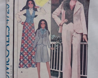 1970s McCall's 4729 sewing pattern Marlo's Corner Vest, Unlined Jacket and Wide Leg Pants or Flared Skirt with Yoke pattern bust 31 pantsuit