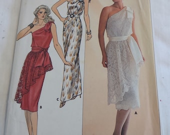 Butterick 4585 Vintage Sewing Pattern Misses 80s One Shoulder Fitted Bodice Evening Cocktail Formal Prom Bridal Sleeveless Dress UC  FF