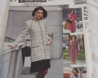 Vintage Chanel-inspired sewing pattern McCall's 6226 Sew News The Fashion Collection Misses' classic Dress Cardigan Skirt Sizes 10 12 14