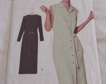 Vogue Elements 9606 Sewing Pattern for a Loose-Fitting Straight Dress, Sleeve/ Neck/ Hemline Variations, Button Front Shirtdress 90s Y2K
