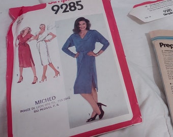 Simplicity 9285 sewing pattern misses pullover v neck dress 1979 size 14 bust 36