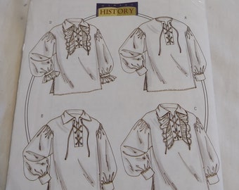 Butterick Sewing Pattern 4486 Making History puffy shirts, lacing front and full sleeves size XM small through large cosplay renfaire pirate