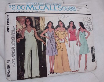 Vintage McCall's 5588 Marlo's Corner sewing pattern jumpsuit, dress, top, stole size 6 bust 30.5