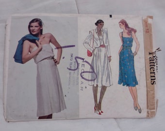 Vintage Vogue 7601 sewing pattern Dress or sundress and jacket, strapless option size 12 bust 34 disco party day to night outfit