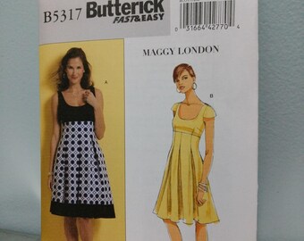 Maggy London designer Sewing Pattern Butterick 5317 Misses Dress sizes 8-10-12-14 uncut factory folds Fast and Easy