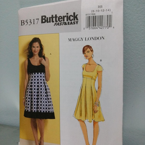 Maggy London designer Sewing Pattern Butterick 5317 Misses Dress sizes 8-10-12-14 uncut factory folds Fast and Easy