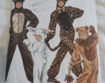 Simplicity 9983 Sewing Pattern Animal Rabbit Cat Bear Lion Outfits Unisex Adult Sizes AA Small-Large Vintage 1990s Halloween Costume cut