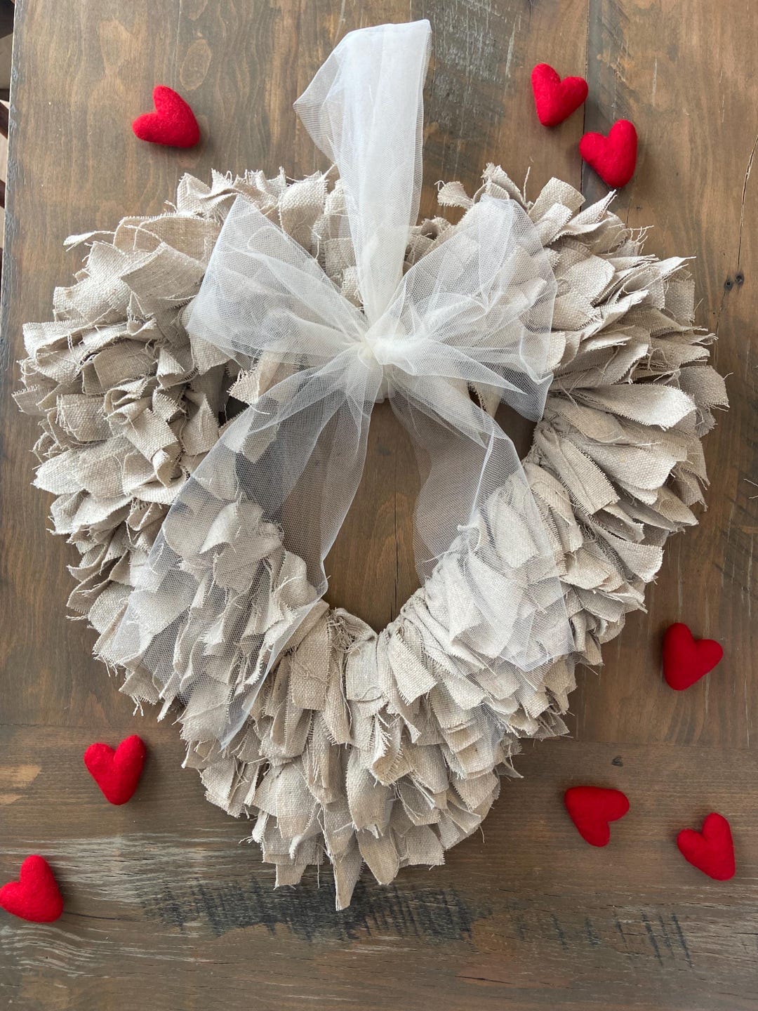 Canvas Rag Heart Farmhouse Wreath for Valentines Day Cottage Decor - Etsy