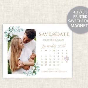 Calendar Save The Date Magnets, Photo Save The Date Magnet, Calendar Magnet Save The Date, Greenery Wedding Save The Date Magnet,