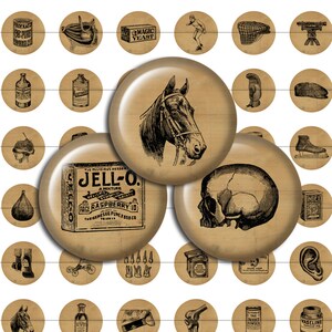 Vintage Ephemera Digital Collage Sheet One Inch Circles for Pendants / Bottle Caps / Crafts 8 1/2 x 11 / Instant Download