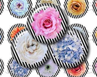Floral Digital Collage Sheet One Inch Circles for Pendants / Bottle Caps / Crafts 4 x 6 / Instant Download