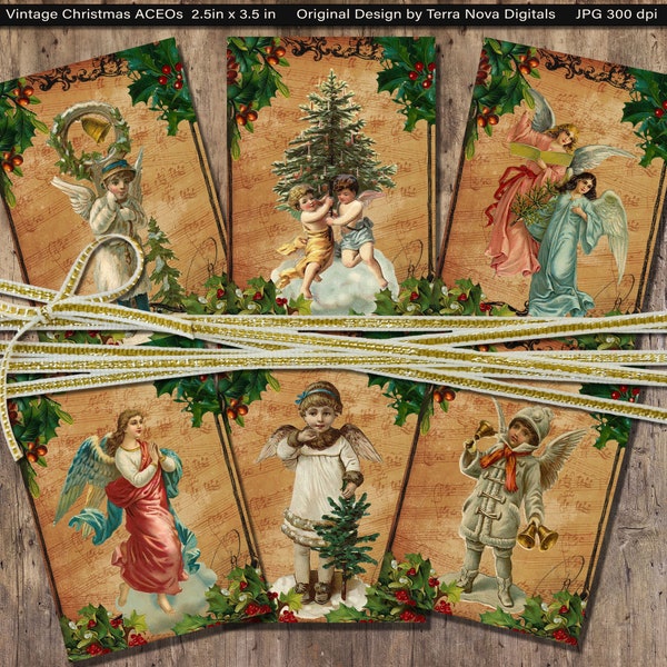 Vintage Christmas Ephemera Digital Collage Sheet Cards / ACEO / ATC / Crafts 2.5 x 3.5" / Instant Download