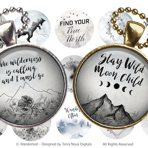 Wanderlust Wilderness Digital Collage Sheet One Inch Circles for Pendants / Magnets / Crafts / Instant Download