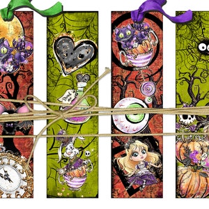 Aliced Halloween Printable Bookmarks - 2&quot; x 7.5&quot; / Instant Download / Printable Gift / Printable Digital File / Halloween Gift