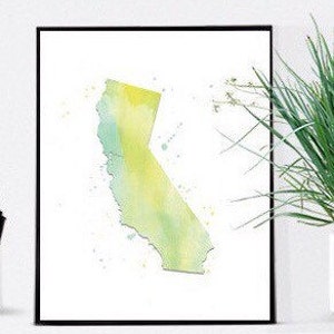 Acquerello dello stato della California - Stampa artistica digitale 8 x 10&quot; - Arredamento stampabile - Arredamento della scuola materna