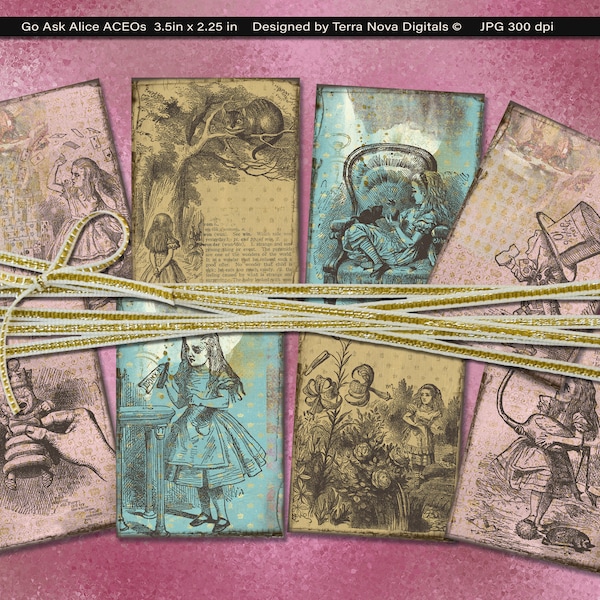 Go Ask Alice Ephemera Digital Collage Sheet Cards / ACEO / ATC / Crafts 3.5 x 2.25" / Instant Download