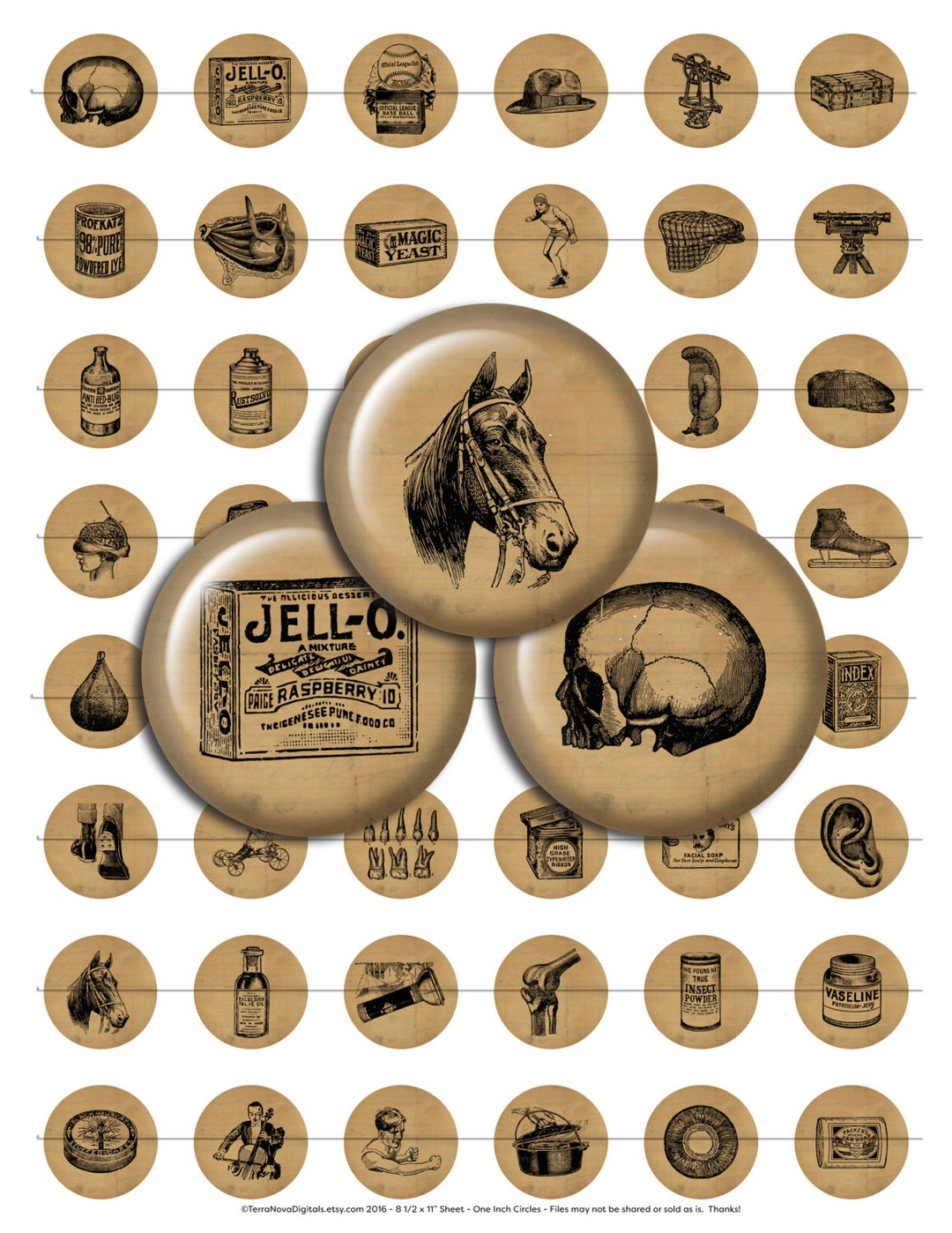 Vintage Ephemera Digital Collage Sheet One Inch Circles for Pendants ...