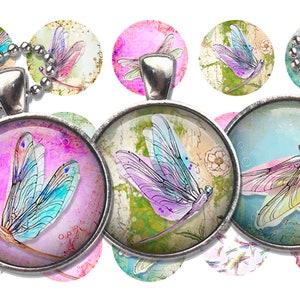 Spring Dragonfly Digital Collage Sheet One Inch Circles for Pendants / Magnets / Crafts / Instant Download
