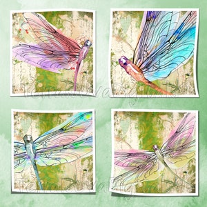 Spring Dragonflies Collage Sheet Cards 4 x 4&quot; / ACEO / ATC / Crafts / Coasters / Scrapbooking / Instant Download