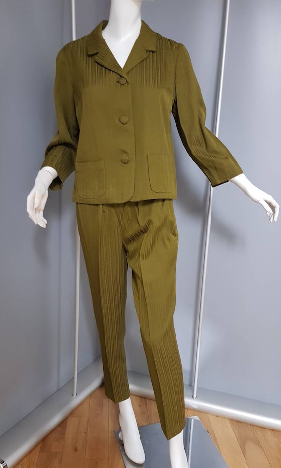 XS S 50s Wallis cigarette pant suit olive green ja