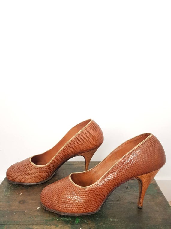 40s tan lizard skin high heel shoes UK 5, US 7, WW