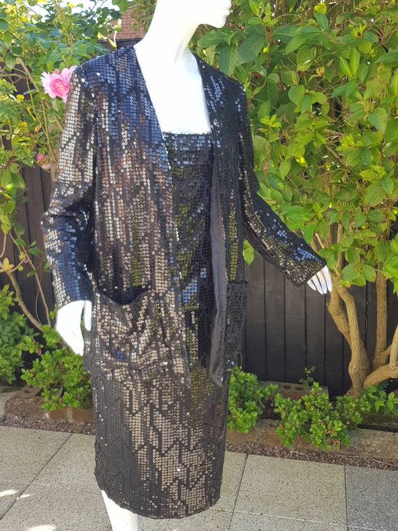 70s DIOR black sequin 3 piece suit, dior sequin ja