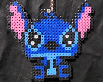 Portachiavi Stitch fatto a mano con perline Perler / Pixel Art Disney Regalo