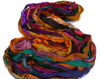 silk sari ribbon recycled multi tones jewel mix