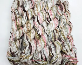 Hilo de seda de plátano texturizado vegano premium, color: mezcla de rosa y marrón (35)