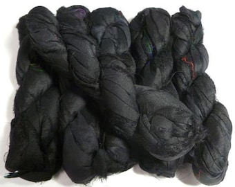 50g Recycled Sari Silk Ribbon, BLACK
