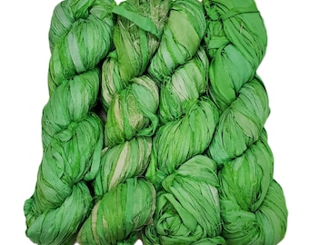 New! Sari Silk Ribbon yarn , 100g per skein, 40-50 yards ,  Color: Peridot