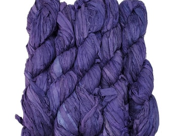 New! Sari Silk Ribbon yarn , 100g per skein, 40-50 yards ,  Color: Grape