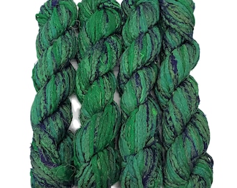 Sale! Sari Silk Hemmed Cording, 100g , Forest / Navy  colored mix