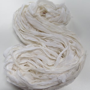 Premium Recycled Sari Silk Ribbon, White image 3