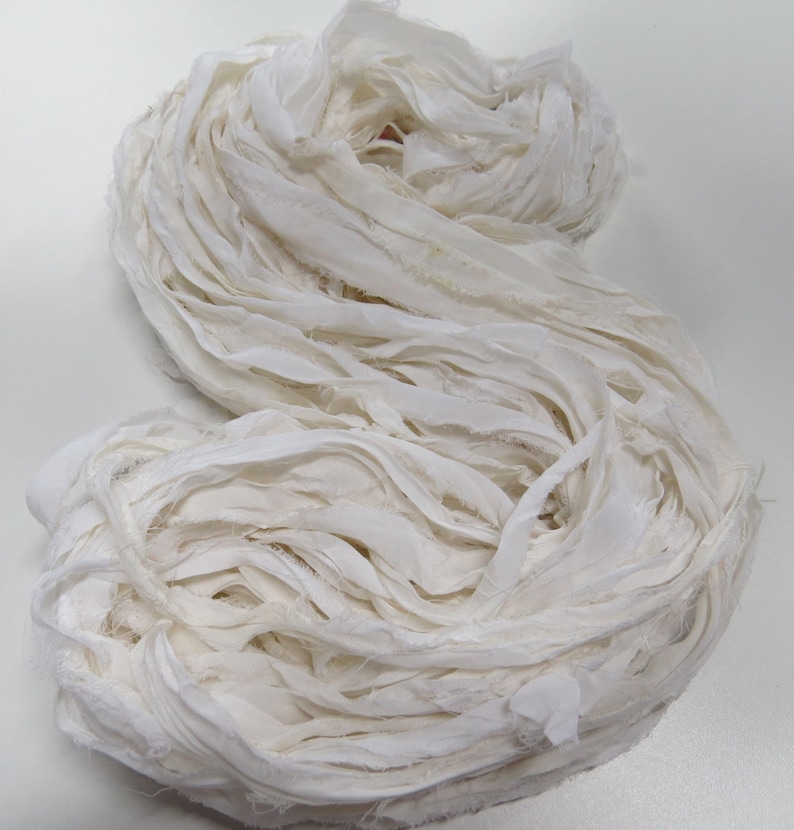 Premium Recycled Sari Silk Ribbon, White image 3