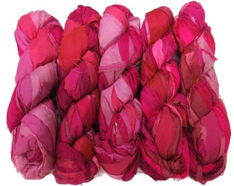 Sale! Premium  Iridescent Sari Silk  Ribbon yarn , 100g (50 yards) color Pink Medley