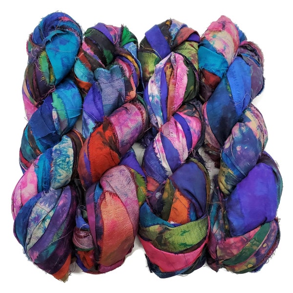 Nuovo! Nastro in seta Sari colorante, 100 g per matassa, 40-45 iarde ciascuno, colore: toni multi mix