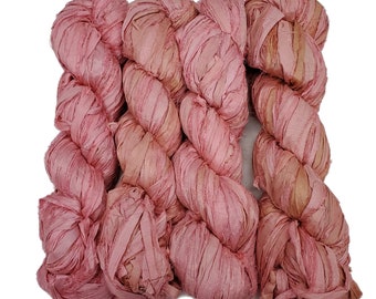 Nouveau! Fil de ruban de soie Sari, 100 g par écheveau, 40-50 yards, couleur : rose ballerine