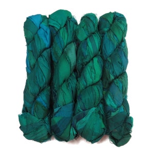 Sale! Irridescent Sari Silk  Ribbon yarn , 100g (50 yards) color : Teal Mix