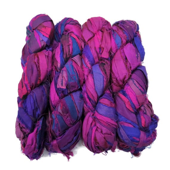100g Sari Silk Ribbon craft ribbon jewelry making Navy Blue Purple