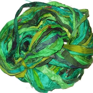 Sale! Huge Premium  Sari Silk Ribbon,  Green  Mix