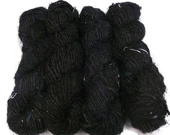 Recycled Sari Silk Yarn,  Smoky Black