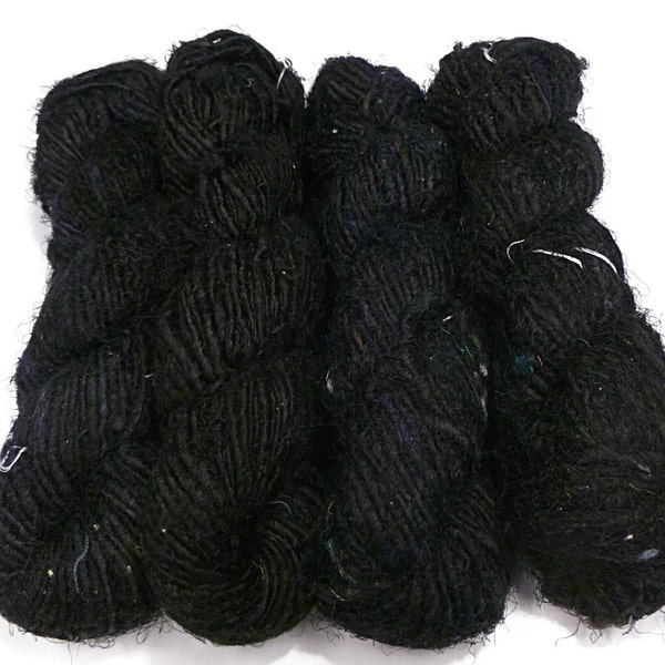 Recycled Sari Silk Yarn,  Smoky Black